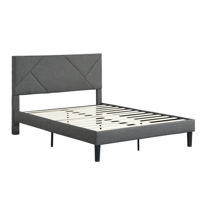 Queen Size Upholstered Platform Bed Frame with Headboard, Gray