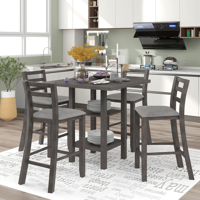 5-Piece Wooden Counter Height Dining Set - Gray