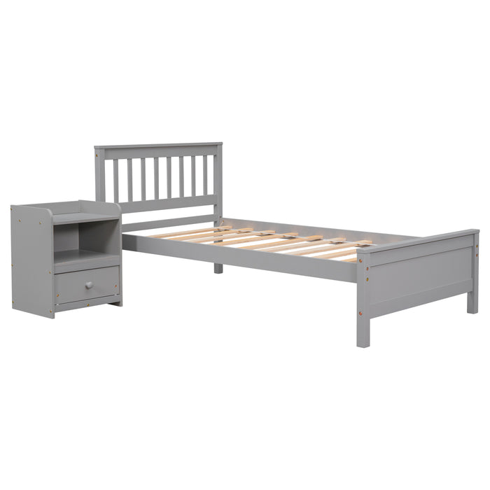 Twin Bed frame with 1 Nightstand - Grey