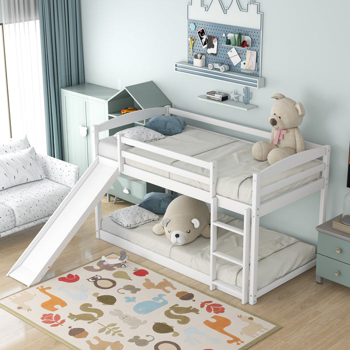 Twin over Twin Bunk Bed with Convertible Slide and Ladder - White