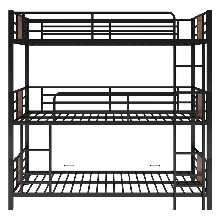 Twin Size Triple Metal Bunk Bed - Brown