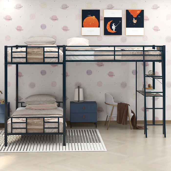 L-Shaped Twin over Twin Bunk Bed with Twin Size Loft Bed - Brown