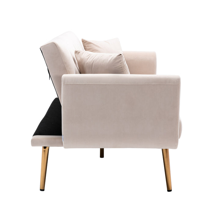 Velvet loveseat with rose gold metal feet