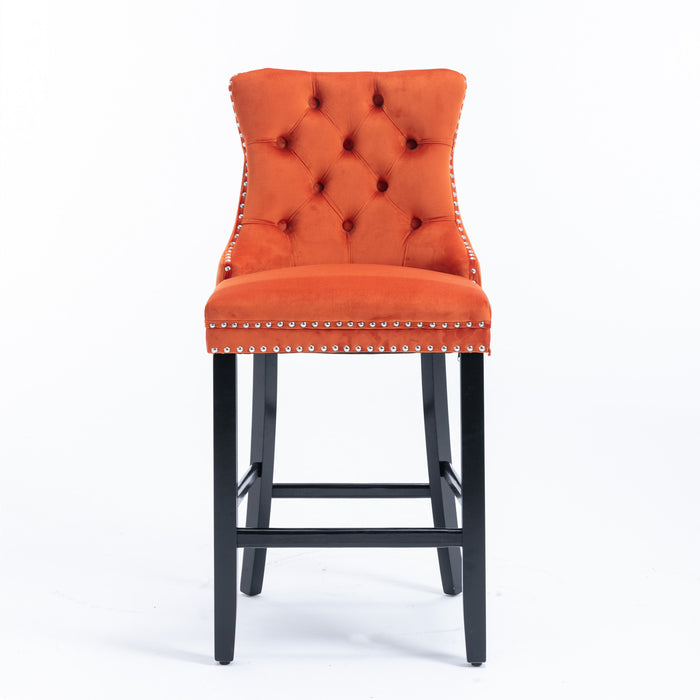 Contemporary Velvet Upholstered Barstools, Set of 2 (Orange)