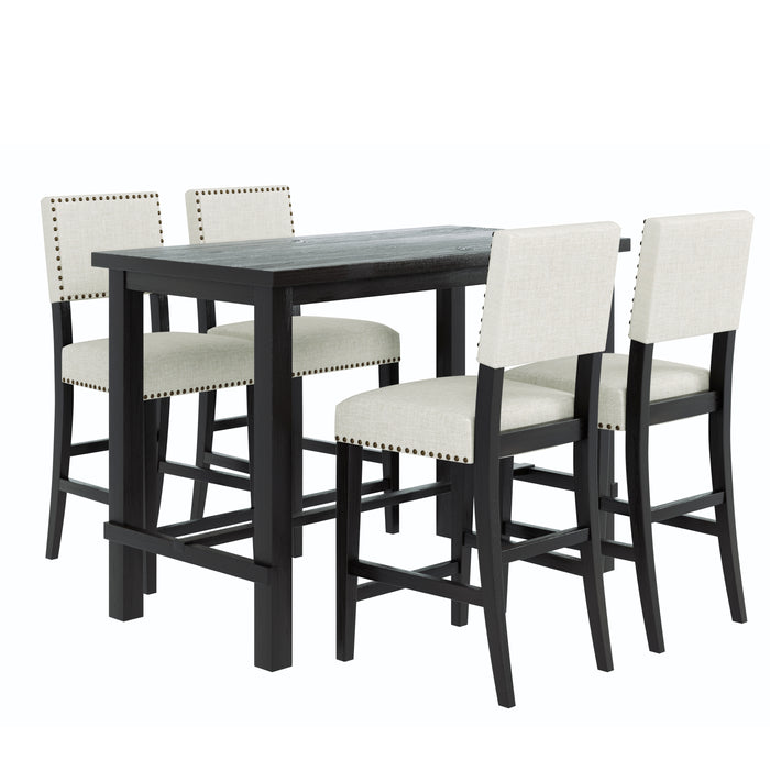 5-Piece Counter Height Dining Set - Espresso + Beige