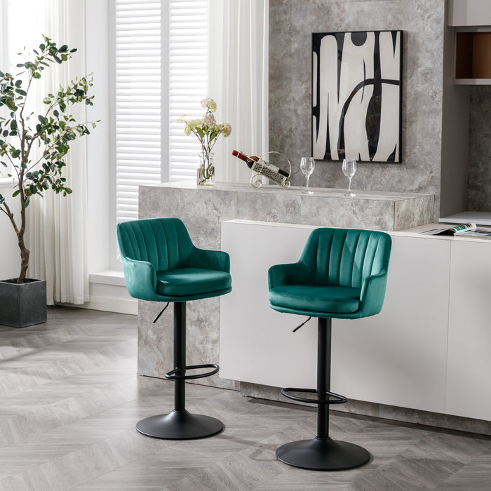 Adjustable Velvet Barstools with Back and Footrest - Green