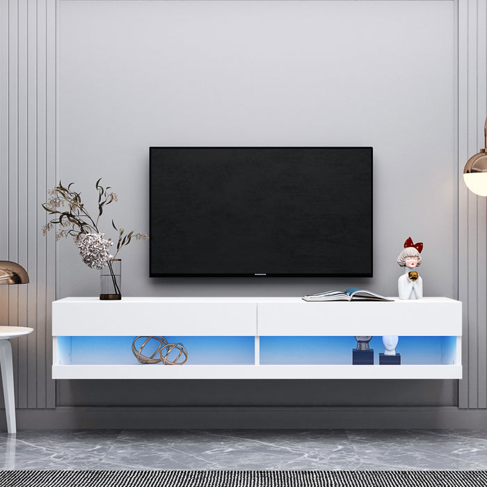 Wall Mounted Floating 80" TV Stand with 20 Color LEDs White