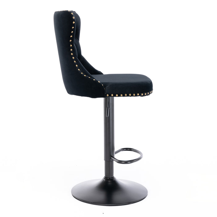 Swivel Velvet Barstools, Black (Set of 2）