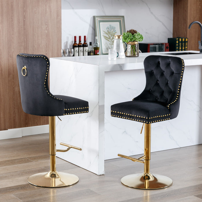 Modern Upholstered Velvet Bar Stools with Comfortable Tufted Backs - Black Set of 2