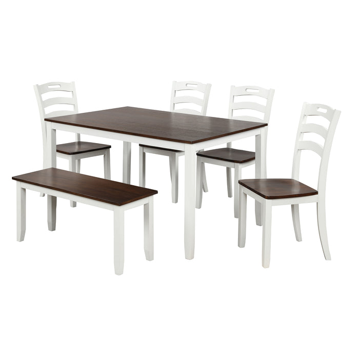 6-Piece Dining Table Set with Bench - Ivory and Cherry