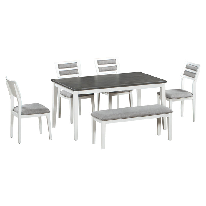 6-Piece Classic and Traditional Style Dining Set - White+Gray