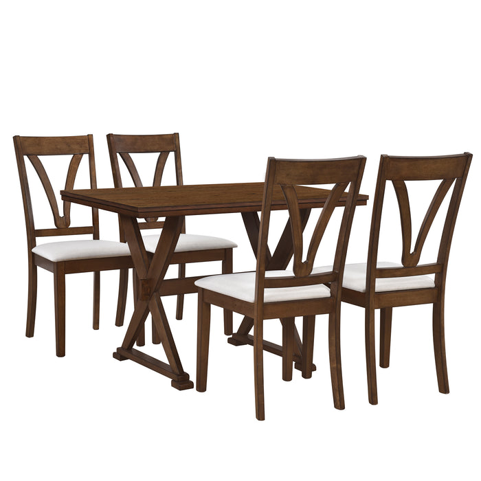 5-Piece Mid-Century Wood Dining Table Set - Antique Brown