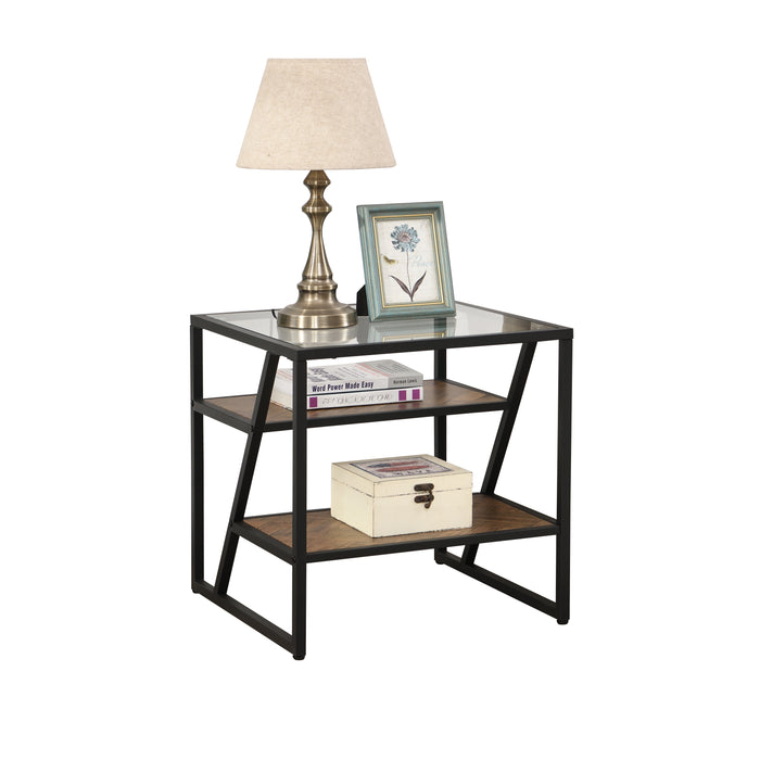 Black Side End Table with Storage Shelf, Tempered Glass