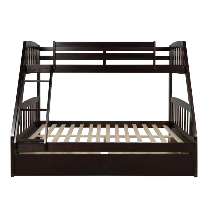 Solid Wood Twin Over Full Bunk Bed with Two Storage Drawers - Espresso