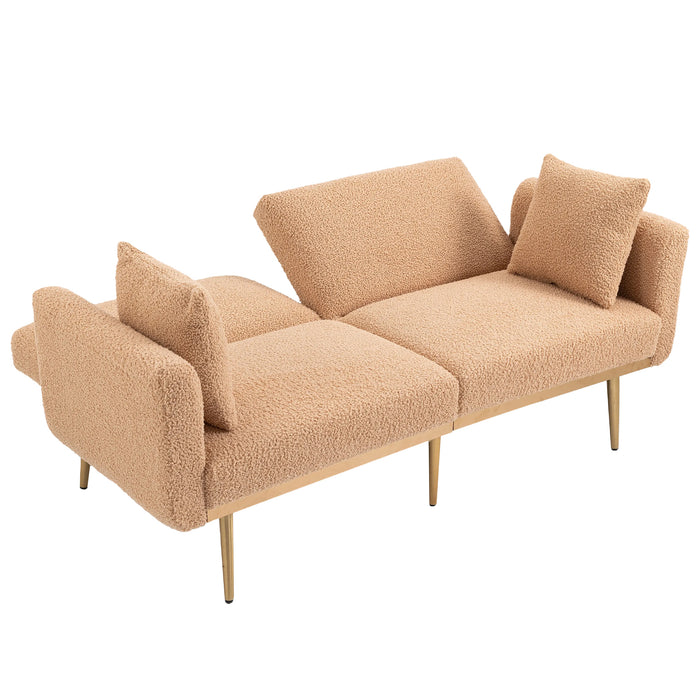 Modern  Velvet  Sofa Futon - Camel Teddy