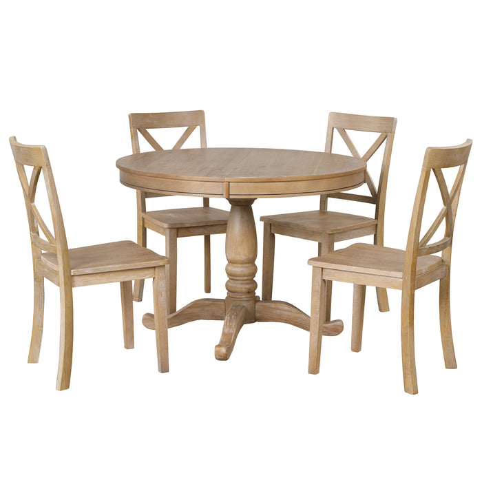 5 Piece Modern Dining Kitchen Table Set-Natural Wood Wash