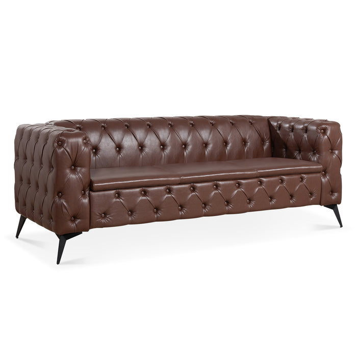 Traditional  Square Arm, removable cushion 3 seater Sofa - Brown