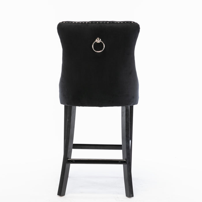 Contemporary Velvet Upholstered Barstools , Set of 2 (Black)