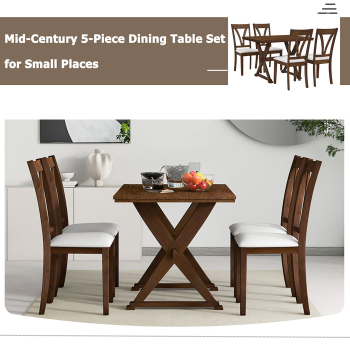 5-Piece Mid-Century Wood Dining Table Set - Antique Brown