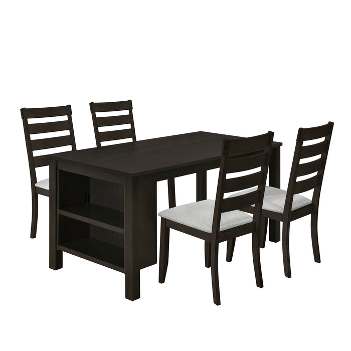 5-Piece Farmhouse Wood Dining Table Set - Espresso