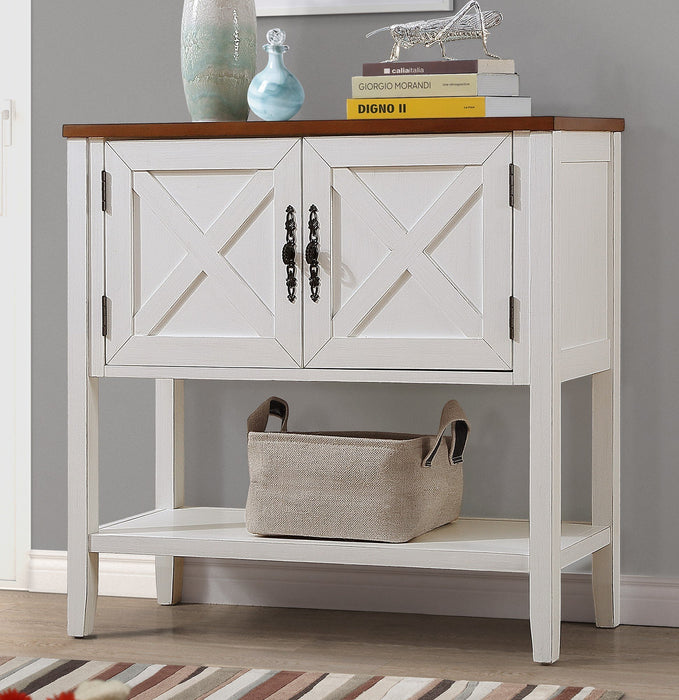 Farmhouse Wood Buffet Console Table- Antique White + Walnut Top