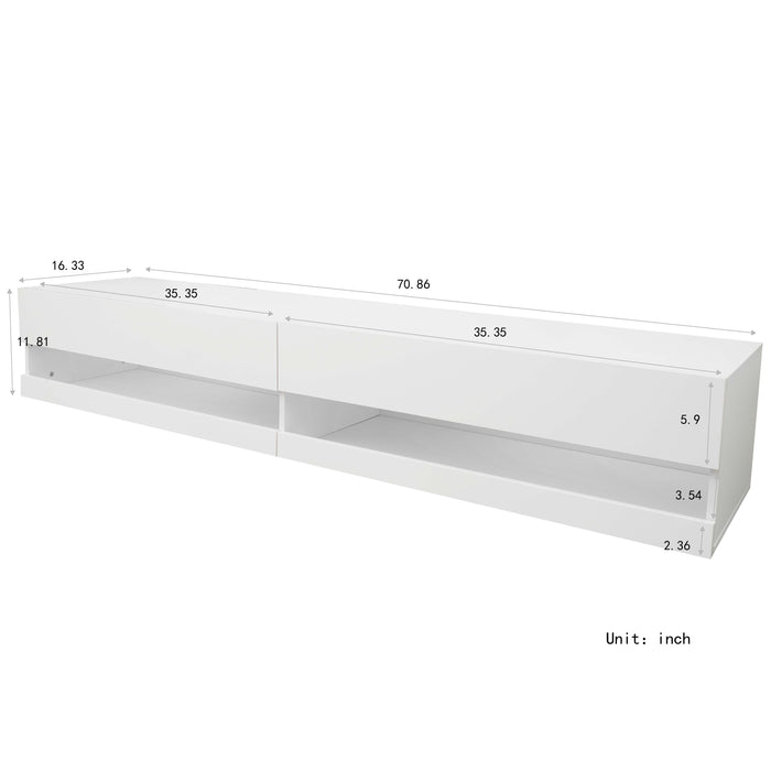 Wall Mounted Floating 80" TV Stand with 20 Color LEDs White