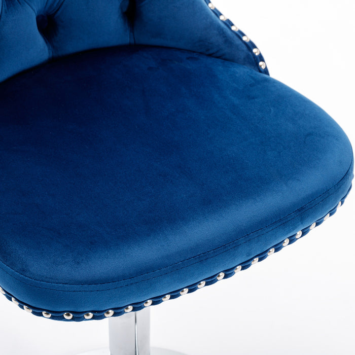 Swivel Velvet Barstools, Blue (Set of 2）