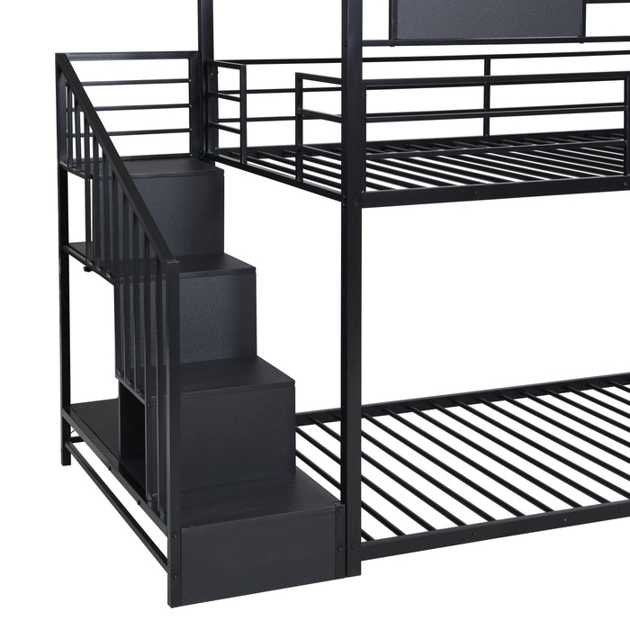 Metal bunk bed with slide and steps - Black