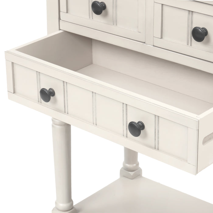 Narrow Console Table with Three Storage Drawers and Bottom Shelf - Ivory White