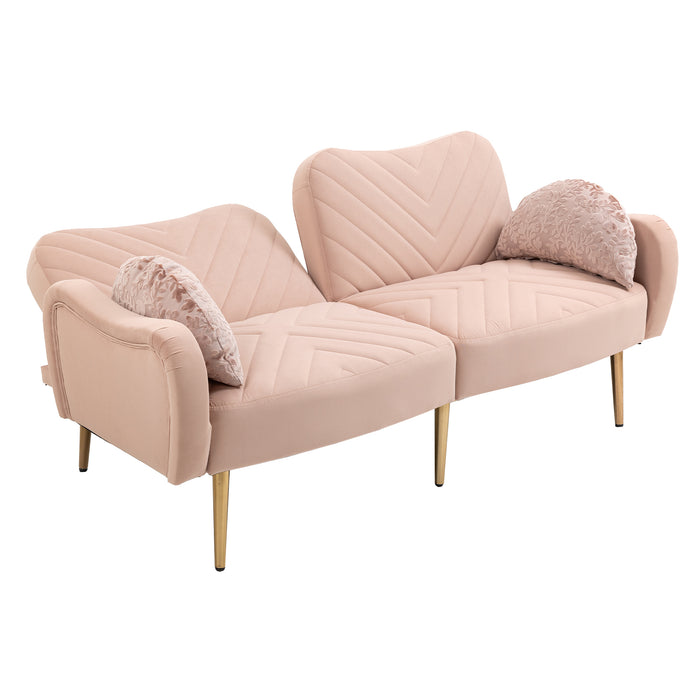 Mid Century Modern Velvet Love Seats Sofa with 2 Bolster Pillows - Pink