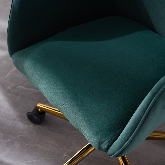 Modern Velvet Home Office Chair - Dark Green