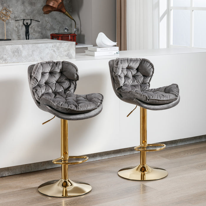 Velvet Swivel Bar Stools, Gray (Set of 2)