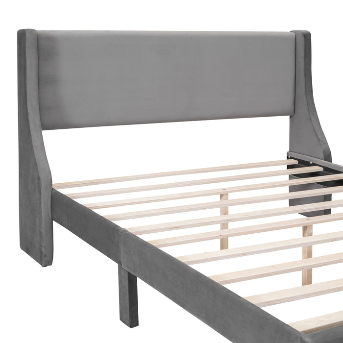 Queen Size Storage Bed Velvet Upholstered Platform Bed with a Big Drawer - Gray