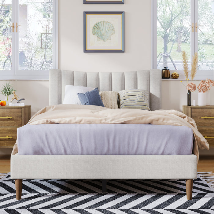 Upholstered Platform Bed Frame , Full (Cream)