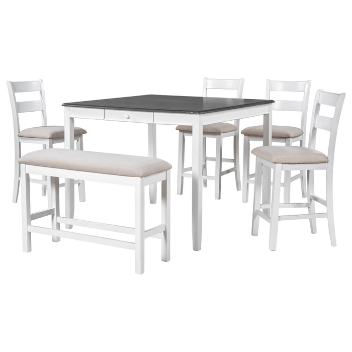 6-Piece Wood Dining Table Set with Storage Drawer - White