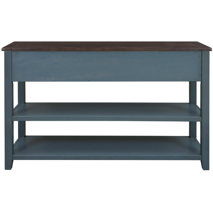 Retro Design Console Table with Two Open Shelves -Navy