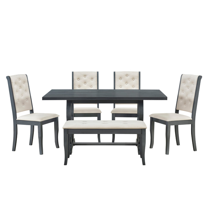 6-Piece Retro Dining Set with Unique-designed Table Legs - Antique Grey