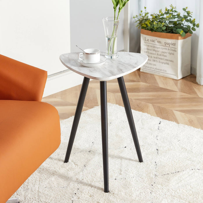 Modern Minimalism White Faux Marble End Table( MDF Tabletop + Metal Legs )