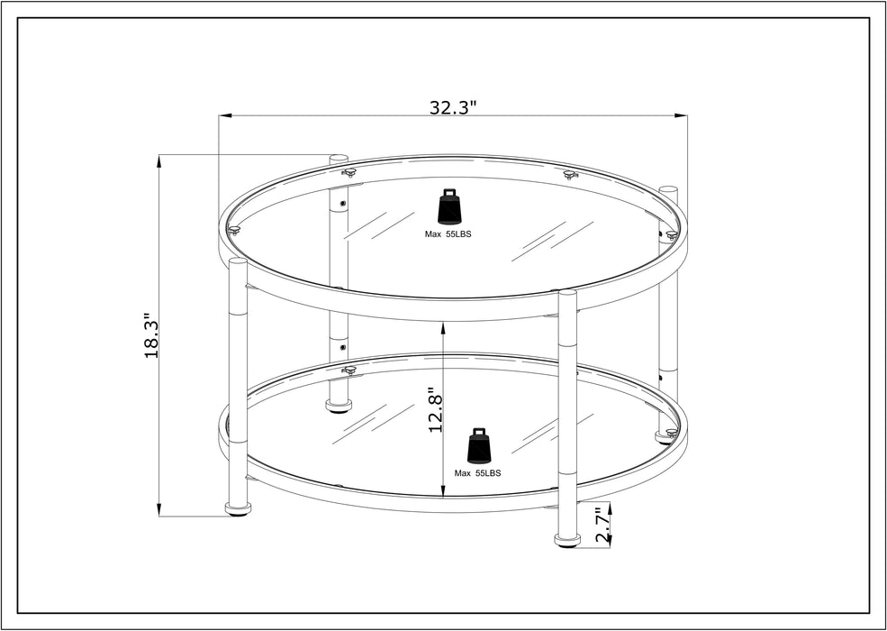 Contemporary Acrylic Coffee Table, Round Tempered Glass - Chrome/Silver