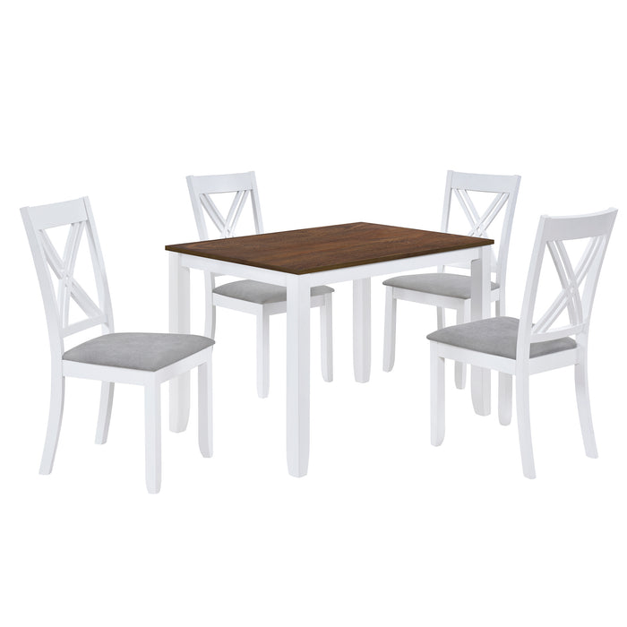 5-Piece Rustic Minimalist Wood  Dining Table Set - White