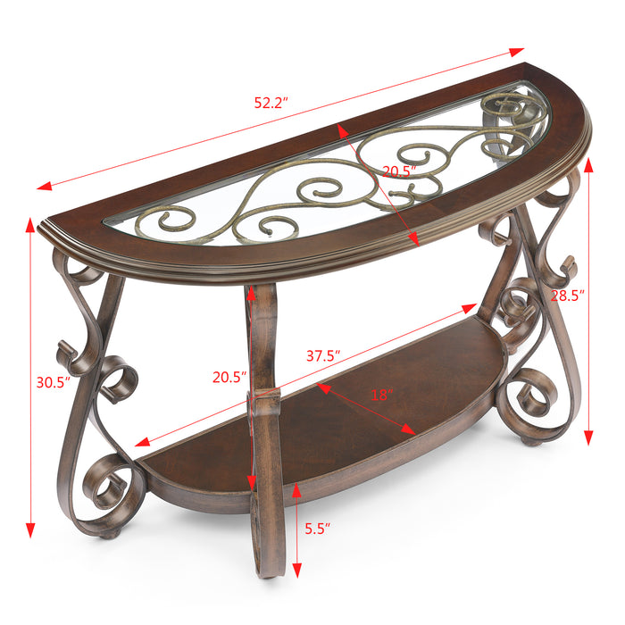 Console Table with Glass Table Top - Dark Brown