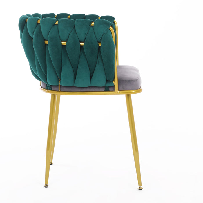 Velvet Dinning upholstered Chair with Gold Metal Legs (dark green)