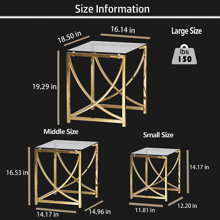 Modern Minimalist Side Table for Living Room (Curve) 3 pc - Golden