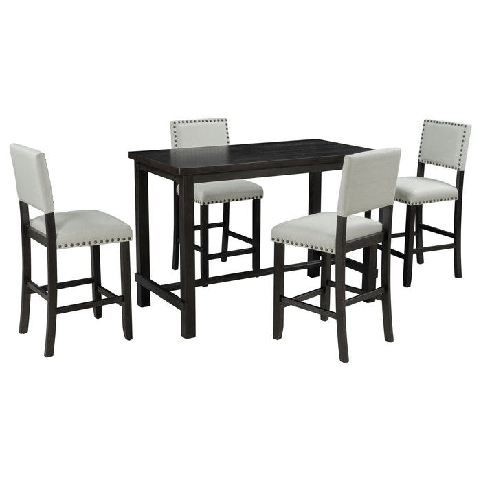 5-Piece Counter Height Dining Set - Espresso + Beige