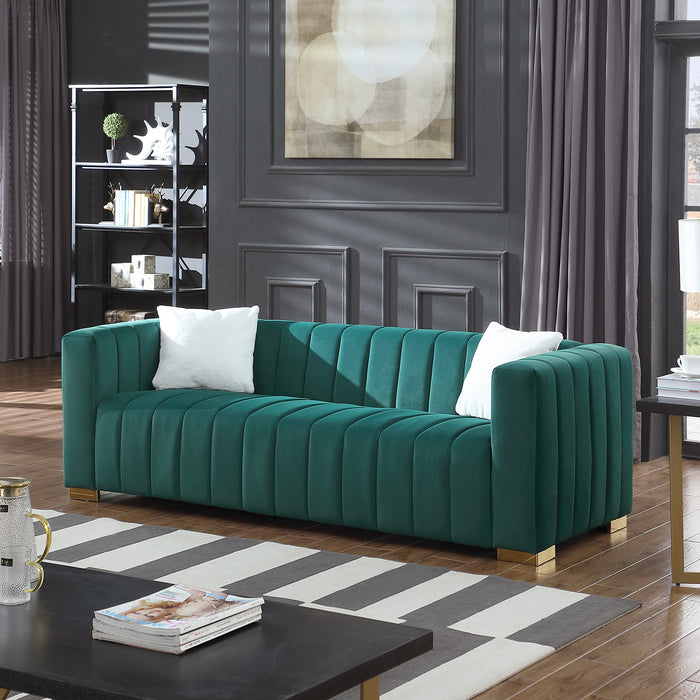 Modern Channel Chesterfield Sofa - Dark Green