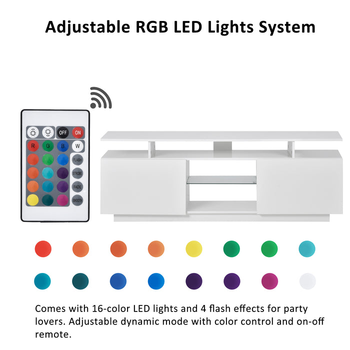 Modern TV Stand for TVs up to 65inches with LED lights, 16 Colors - White