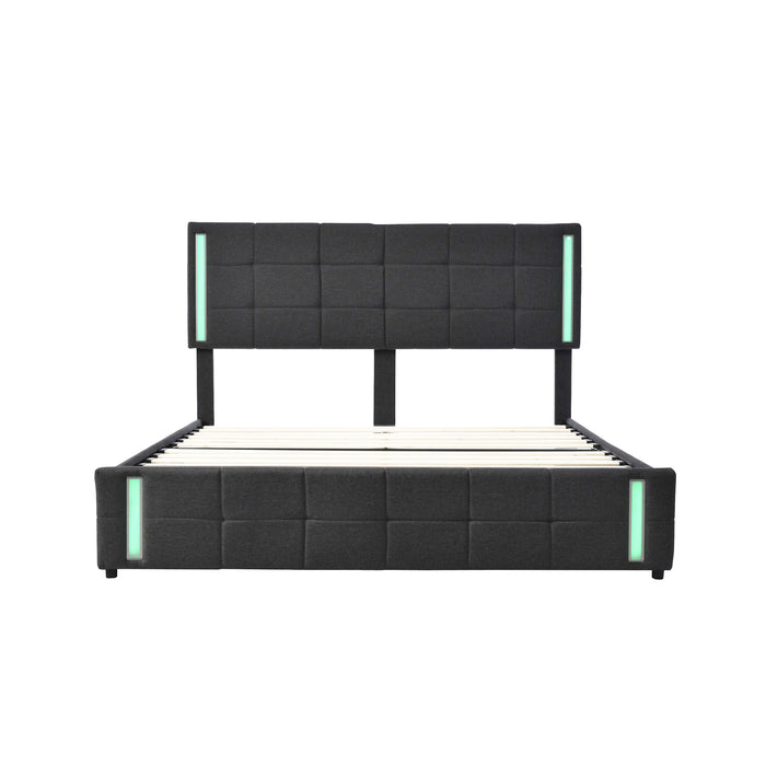 Queen Upholstered  storage Platform Bed with LED Lights and USB Charging - Dark Gray