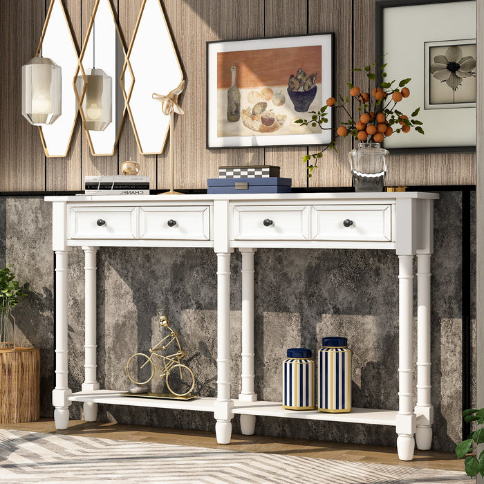 Console Table with Two Storage Drawers - Ivory White