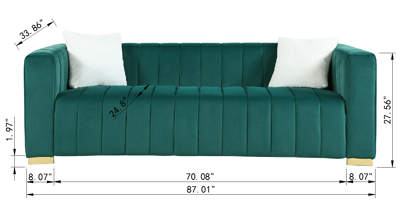 Modern Channel Chesterfield Sofa - Dark Green