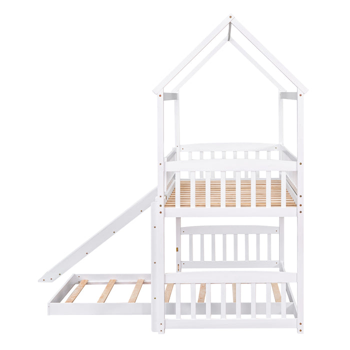 Twin Over Twin House Bunk Bed with Slide - White